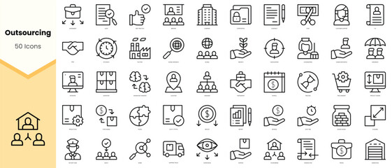 Obraz na płótnie Canvas Set of outsourcing Icons. Simple line art style icons pack. Vector illustration
