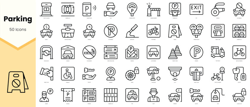 Set of parking Icons. Simple line art style icons pack. Vector illustration