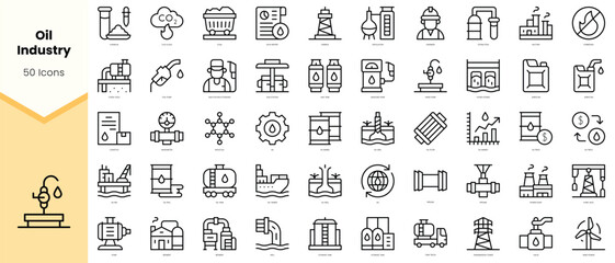 Set of oil industry Icons. Simple line art style icons pack. Vector illustration