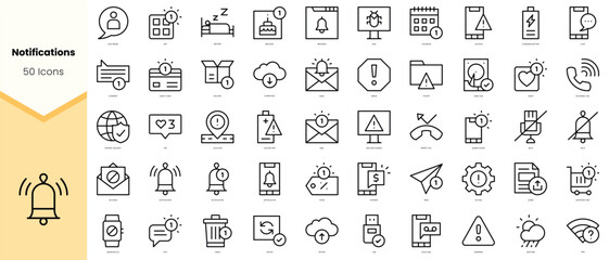 Set of notifications Icons. Simple line art style icons pack. Vector illustration