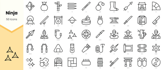 Set of ninja Icons. Simple line art style icons pack. Vector illustration