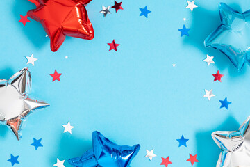 4th of July, USA Presidents Day, Independence Day. Flat lay top view of  celebration decor...