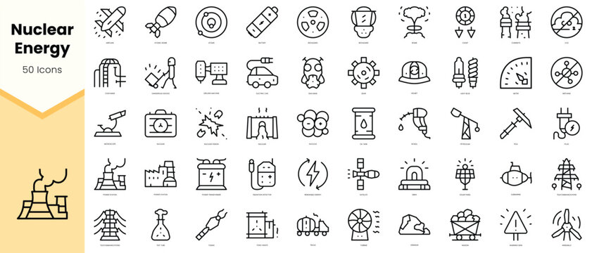 Set of nuclear energy Icons. Simple line art style icons pack. Vector illustration