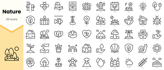 Set of nature Icons. Simple line art style icons pack. Vector illustration