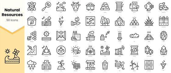 Set of natural resources Icons. Simple line art style icons pack. Vector illustration