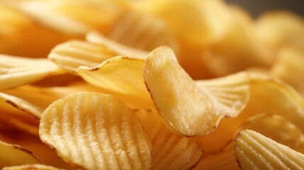 Snacking Nirvana: Crispy Potato Chips, a Pile of Comfort Food Heaven, fat food, wallpaper, texture, for banner, flyer