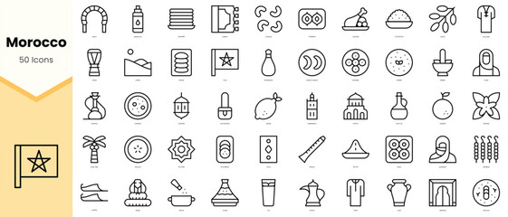 Set of morocco Icons. Simple line art style icons pack. Vector illustration - obrazy, fototapety, plakaty