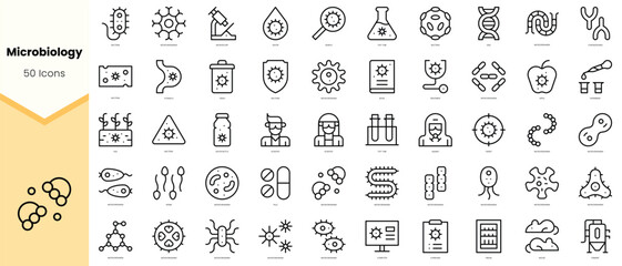 Set of microbiology Icons. Simple line art style icons pack. Vector illustration - obrazy, fototapety, plakaty