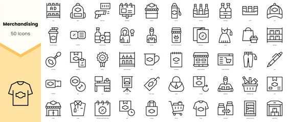 Obraz na płótnie Canvas Set of merchandising Icons. Simple line art style icons pack. Vector illustration