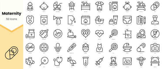 Set of simple outline maternity Icons. Simple line art style icons pack. Vector illustration