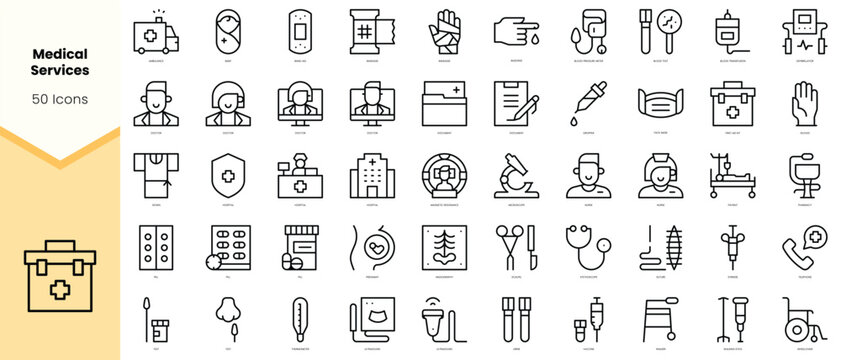 Set of medical services Icons. Simple line art style icons pack. Vector illustration