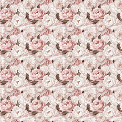 Pink and White flowers Peonies, Seamless pattern, Generative, AI