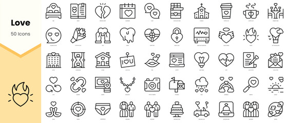 Fototapeta na wymiar Set of love Icons. Simple line art style icons pack. Vector illustration