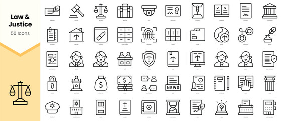 Fototapeta na wymiar Set of law and justice Icons. Simple line art style icons pack. Vector illustration