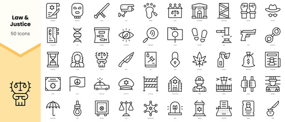 Set of law and justice Icons. Simple line art style icons pack. Vector illustration