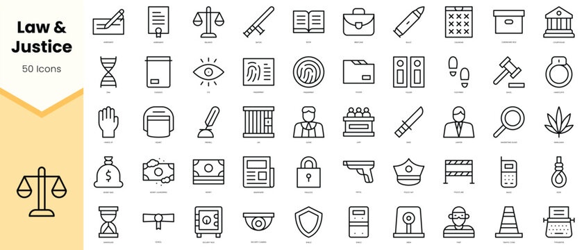 Set of law and justice Icons. Simple line art style icons pack. Vector illustration