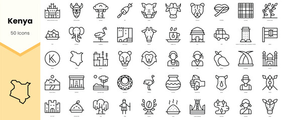 Set of kenya Icons. Simple line art style icons pack. Vector illustration