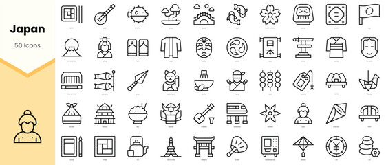Naklejka na ściany i meble Set of japan Icons. Simple line art style icons pack. Vector illustration