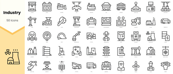 Set of industry Icons. Simple line art style icons pack. Vector illustration