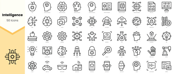 Fototapeta na wymiar Set of intelligence Icons. Simple line art style icons pack. Vector illustration