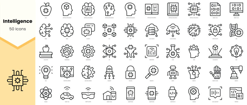 Set of intelligence Icons. Simple line art style icons pack. Vector illustration