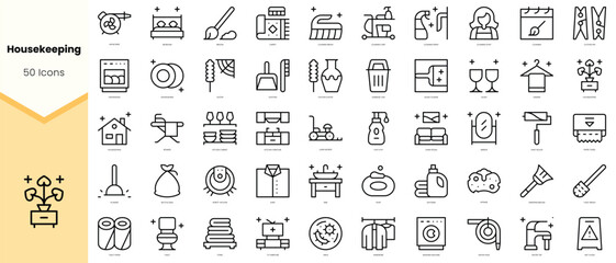 Set of housekeeping Icons. Simple line art style icons pack. Vector illustration