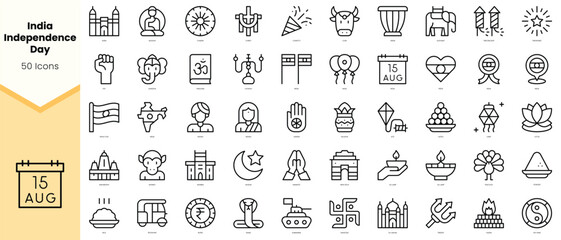 Set of india independence day Icons. Simple line art style icons pack. Vector illustration - obrazy, fototapety, plakaty