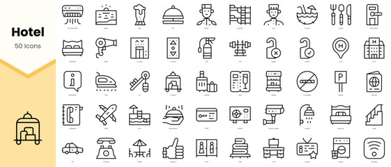 Set of hotel Icons. Simple line art style icons pack. Vector illustration
