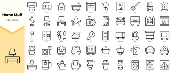 Set of home stuff Icons. Simple line art style icons pack. Vector illustration