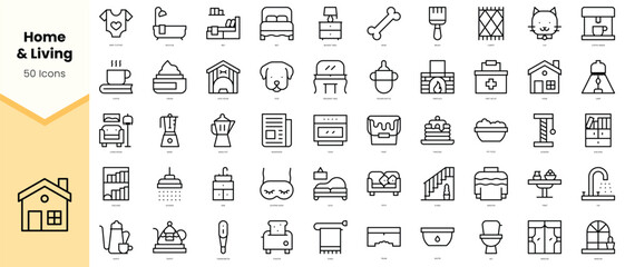 Fototapeta na wymiar Set of home and living Icons. Simple line art style icons pack. Vector illustration