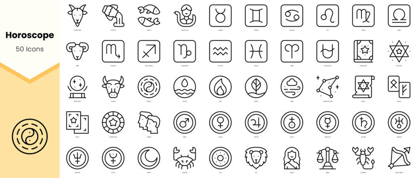 Set of horoscope Icons. Simple line art style icons pack. Vector illustration