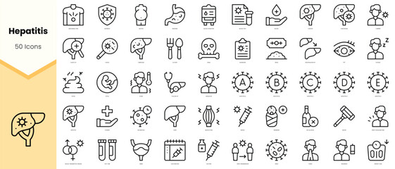 Set of hepatitis Icons. Simple line art style icons pack. Vector illustration