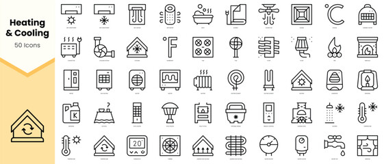 Obraz na płótnie Canvas Set of heating and cooling Icons. Simple line art style icons pack. Vector illustration