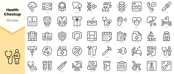 Set of health checkup Icons. Simple line art style icons pack. Vector illustration
