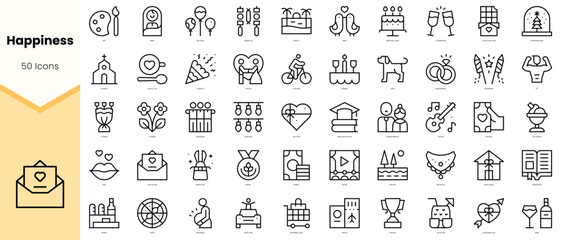 Set of happiness Icons. Simple line art style icons pack. Vector illustration - obrazy, fototapety, plakaty