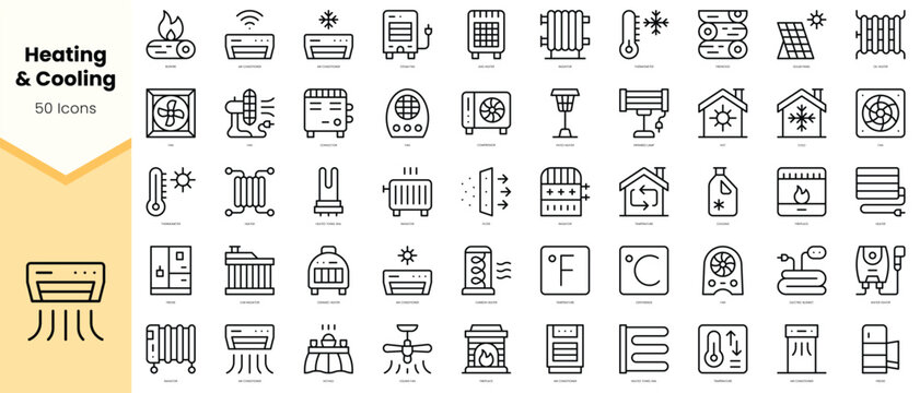 Set of heating and cooling Icons. Simple line art style icons pack. Vector illustration