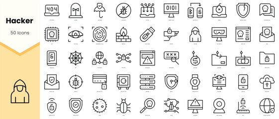 Obraz na płótnie Canvas Set of hacker Icons. Simple line art style icons pack. Vector illustration