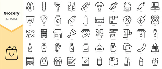Set of grocery Icons. Simple line art style icons pack. Vector illustration