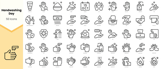 Set of global handwashing day Icons. Simple line art style icons pack. Vector illustration