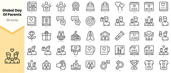 Set of global day of parents Icons. Simple line art style icons pack. Vector illustration