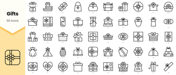 Set of gifts Icons. Simple line art style icons pack. Vector illustration