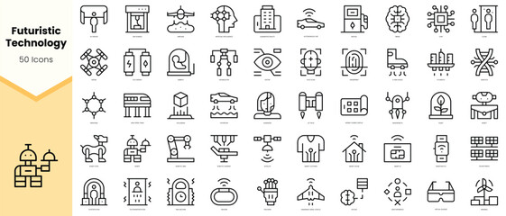 Fototapeta na wymiar Set of futuristic technology Icons. Simple line art style icons pack. Vector illustration