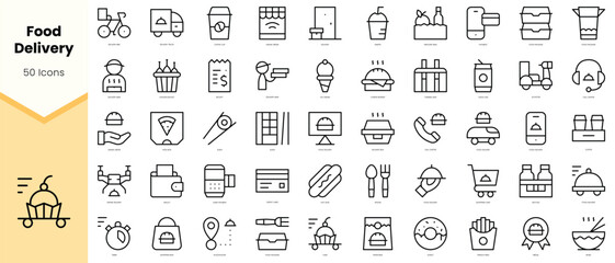 Set of food delivery Icons. Simple line art style icons pack. Vector illustration