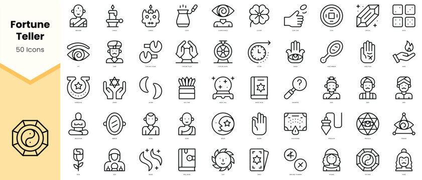 Set of fortune teller Icons. Simple line art style icons pack. Vector illustration