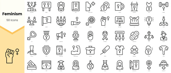 Set of feminism Icons. Simple line art style icons pack. Vector illustration