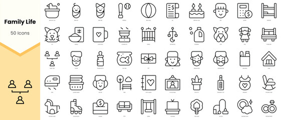 Set of family life Icons. Simple line art style icons pack. Vector illustration
