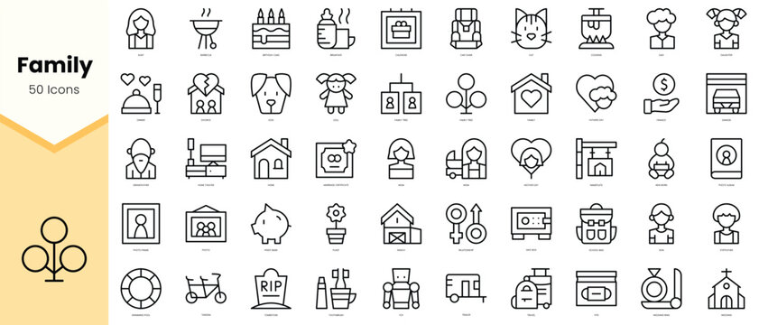 Set of family Icons. Simple line art style icons pack. Vector illustration