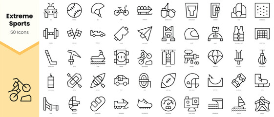 Set of extreme sports Icons. Simple line art style icons pack. Vector illustration