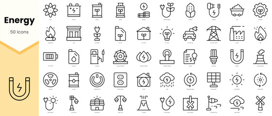 Set of energy Icons. Simple line art style icons pack. Vector illustration