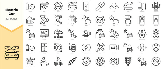 Set of electric car Icons. Simple line art style icons pack. Vector illustration